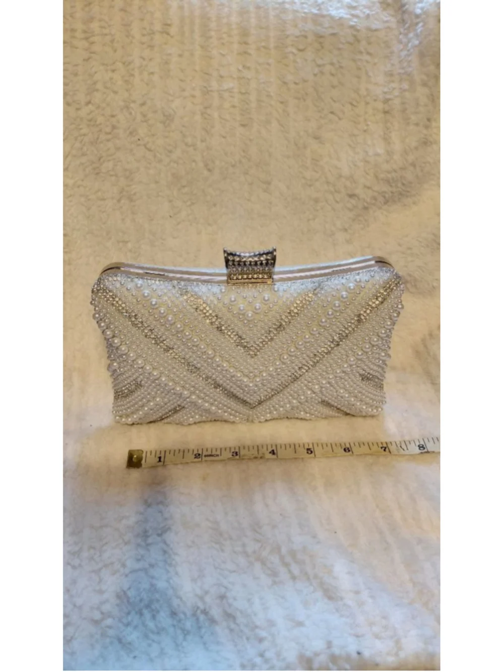 Women's White Silver Beaded Clutch shiny rhinestones new with tags